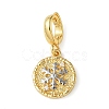 Christmas Brass Rhinestone Flat Round Pendant Decorations KK-H498-01G-04-1