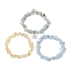 3Pcs 3 Styles Natural Citrine & Flower Amazonite & Aquamarine Aventurine Chips Stretch Bracelets Sets BJEW-JB11076-05-4