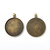Tibetan Style Flat Round Alloy Big Pendant Cabochon Settings X-TIBEP-Q049-09AB-NR-2