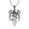 Natural Rose Quartz Bullet with Dragon Pendant Necklace with Zinc Alloy Chains PW-WG99720-05-1