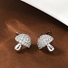 Mushroom Brass Micro Pave Clear Cubic Zirconia Stud Earrings EJEW-F895-17P-1