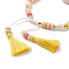 Natual Shell with Evil Eye & Pearl Braided Bead Bracelet BJEW-TA00049-01-6
