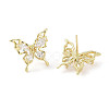 Butterfly Brass Stud Earrings with Glass for Women EJEW-L285-013G-2