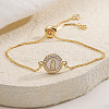 Brass Micro Pave Clear Cubic Zirconia & Natural Shell Link Bracelets WG7BE3F-01-1