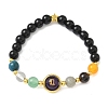 12 Zodiac Sign Natural Black Obsidian Round Beads Stretch Bracelets for Men Women WG228FC-04-1
