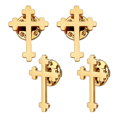 4Pcs Cross Stainless Steel Lapel Pin Back Brooches for Backpack Clothes JEWB-GA0001-53G-1