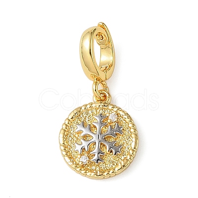 Christmas Brass Rhinestone Flat Round Pendant Decorations KK-H498-01G-04-1