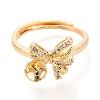 Bowknot Brass Micro Pave Cubic Zirconia Cup Peg Ring Settings LS-KK-N274-25G-1