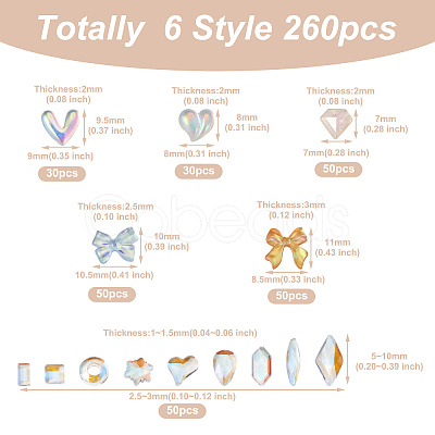 6 Style Resin 3D Nail Art Cabochons MRMJ-BY0001-01-1