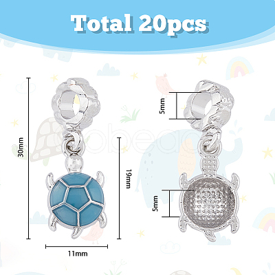 20Pcs Alloy Cadet Blue Enamel European Dangle Charms MPDL-DC0001-02-1