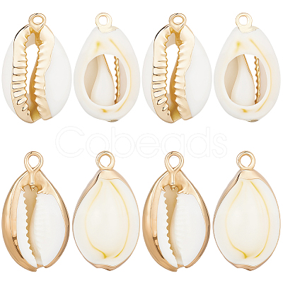 20Pcs 2 Colors Electroplated Natural Cowrie Shell Pendants SSHEL-BBC0001-05-1