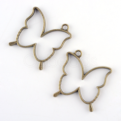 Rack Plating Alloy Butterfly Open Back Bezel Pendants PALLOY-S047-34F-FF-1