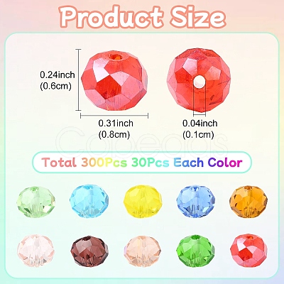 300Pcs 10 Colors Glass Beads Strands EGLA-YW0003-84-1