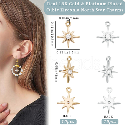 20Pcs 2 Colors Brass Clear Cubic Zirconia Charms FIND-BBC0002-16-1
