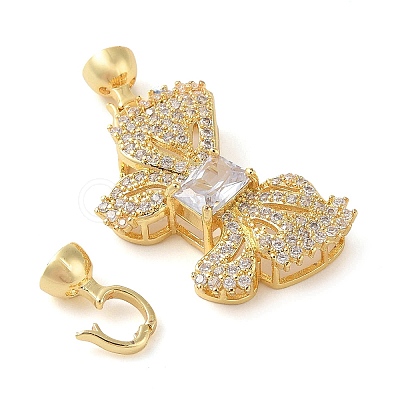Rack Plating Brass Micro Pave Clear Cubic Zirconia Fold Over Clasps KK-S384-11G-1