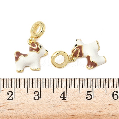 Brass White Enamel Puppy European Dangle Charms X-KK-K293-45G-1