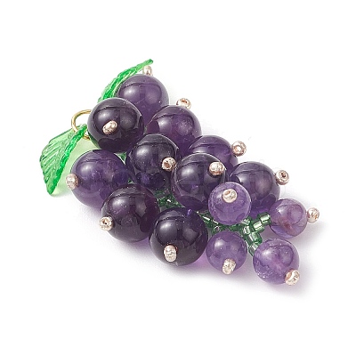 Natural Amethyst & Glass Seed Beaded Grape Pendants PALLOY-MZ00872-02-1