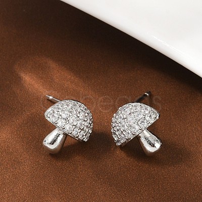 Mushroom Brass Micro Pave Clear Cubic Zirconia Stud Earrings EJEW-F895-17P-1