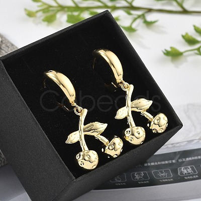 Brass Cherry Hoop Earrings EJEW-R016-04P-1