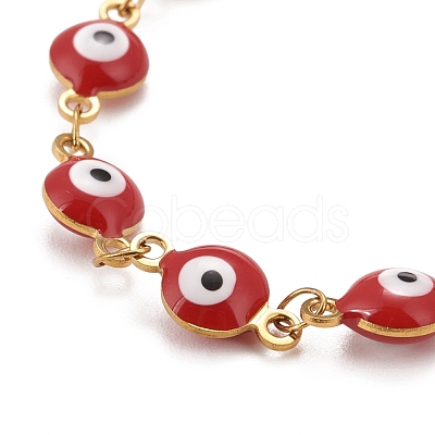 Enamel Oval with Evil Eye Link Chains Bracelet BJEW-P271-04G-01-1