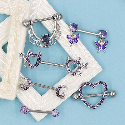 6 Styles 316L Surgical Stainless Steel Cubic Zirconia Nipple Nail Ring Sets WGE45DD-07-1