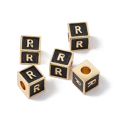 Rack Plating Brass Enamel Beads KK-B060-04G-01R-1