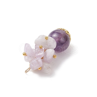 Natural Amethyst Chip Round Pendants PALLOY-JF04288-02-1