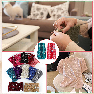 2 Rolls 2 Colors Polyester Sparkle Sequin Yarn OCOR-CY0002-52A-1