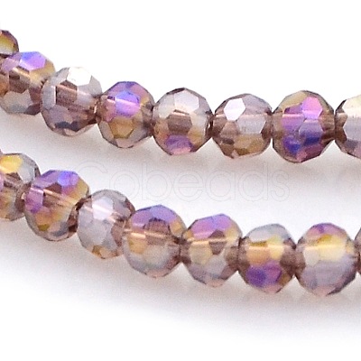 AB Color Plated Glass Faceted(32 Facets) Round Beads Strands GLAA-A027-3mm-AB05-1