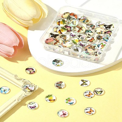 60Pcs Half Round with Butterfly Glass Cabochons GGLA-FS0001-16B-1