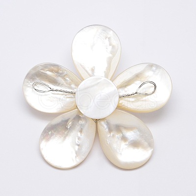 Natural White Shell Mother of Pearl Shell Flower Big Pendants SSHEL-J032MS-07-1