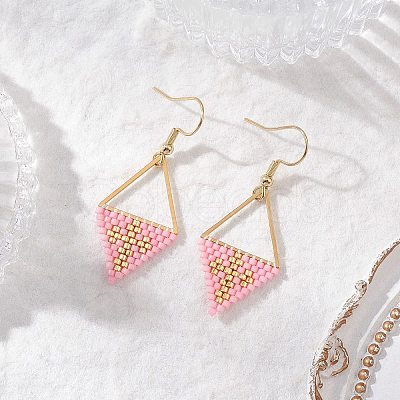Handmade Glass Seed Beads Rhombus Dangle Earrings EJEW-MZ00542-04-1