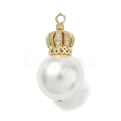 Brass Micro Pave Clear Cubic Zirconia and Creamy White Imitation Pearl Pendants KK-A300-13B-G-1