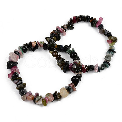Unisex Chip Natural Multicolor Tourmaline Beaded Stretch Bracelets BJEW-S143-43-1