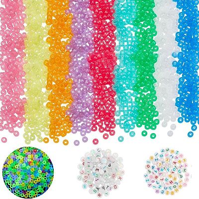 DIY Luminous Flat Round Plastic & Acrylic Beads Bracelet Kits DIY-AR0004-15-1