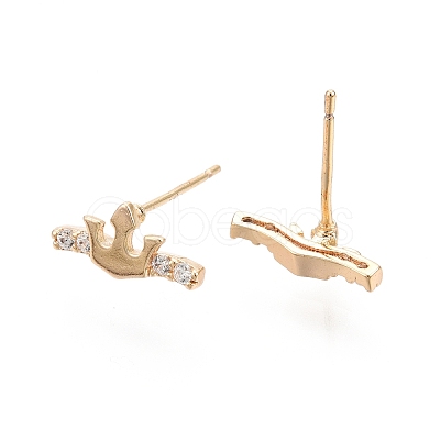 Clear Cubic Zirconia Crown Stud Earrings EJEW-G321-05G-1