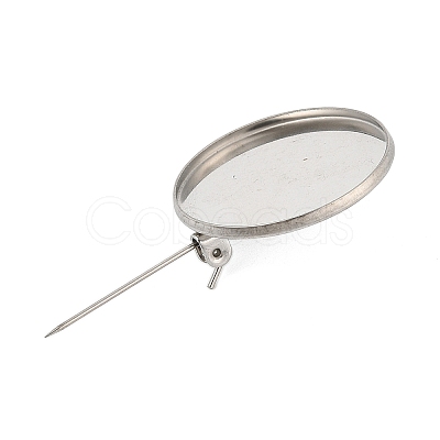 304 Stainless Steel Brooch Cabochon Settings STAS-E547-08F-P-1