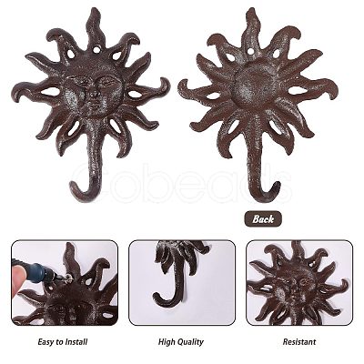 Rustic Cast Iron Sun Face Wall Hook IFIN-WH0011-84-1