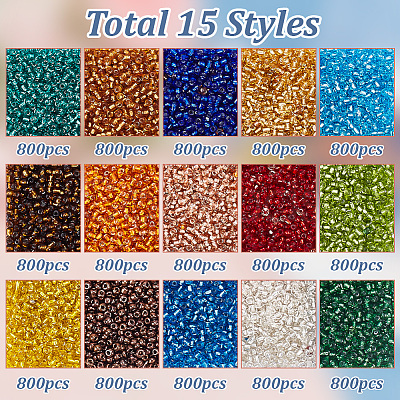 15 Colors Glass Seed Beads SEED-HY0001-15A-1