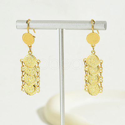Elegant Vintage Brass Coin Flat Round Tassel Hoop Earrings NB9572-1
