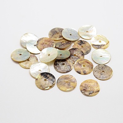 Flat Round Natural Akoya Shell Beads SHEL-N034-05-1