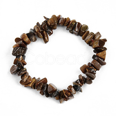 Unisex Chip Natural Tiger Eye Beaded Stretch Bracelets X-BJEW-S143-02-1