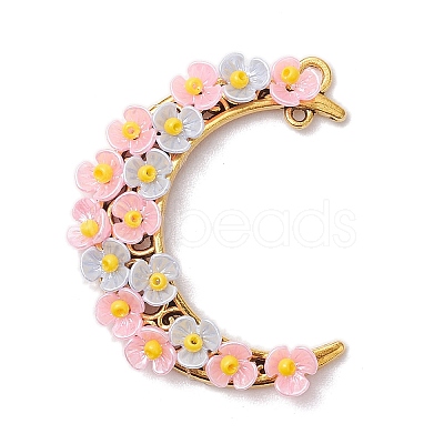 Glass Seed Beads & Resin & Alloy Flower Crescent Moon Connector Charms PALLOY-MZ00603-01-1
