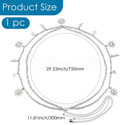 Alloy Moon Sun Star Double Layer Tassel Waist Chains AJEW-GF0013-25P-1