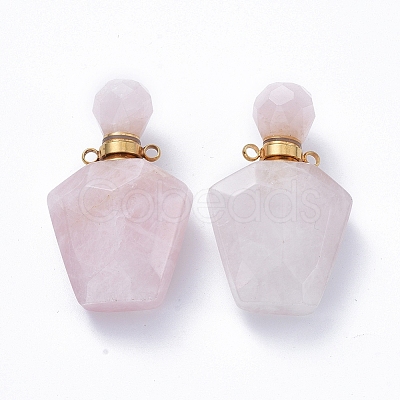 Faceted Natural Rose Quartz Openable Perfume Bottle Pendants G-E564-09B-G-1