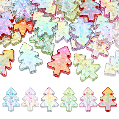 30Pcs 6 Colors UV Plating Transparent Acrylic Beads TACR-WR0001-01-1