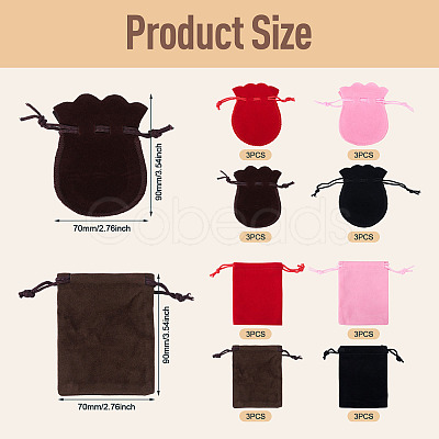 24Pcs 8 Styles Gourd & Rectangle Velvet Drawstring Packing Bags TP-TA0001-07B-1