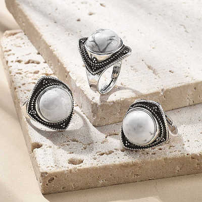 Natural Howlite Adjustable Rings G-P560-03AS-01-1