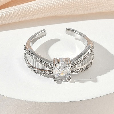 Brass Micro Pave Cubic Zirconia Cuff Open Rings RJEW-C163-06P-1