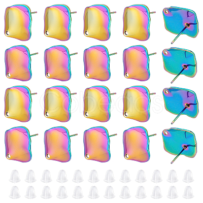 Rainbow Color 304 Stainless Steel Stud Earring Findings with Hole STAS-UN0036-11-1